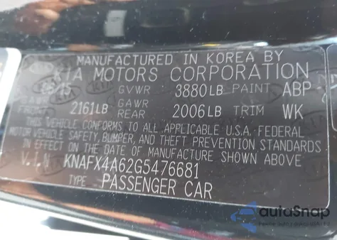 2016 Kia Forte Lx from USA, damaged, VIN KNAFX4A62G5476681